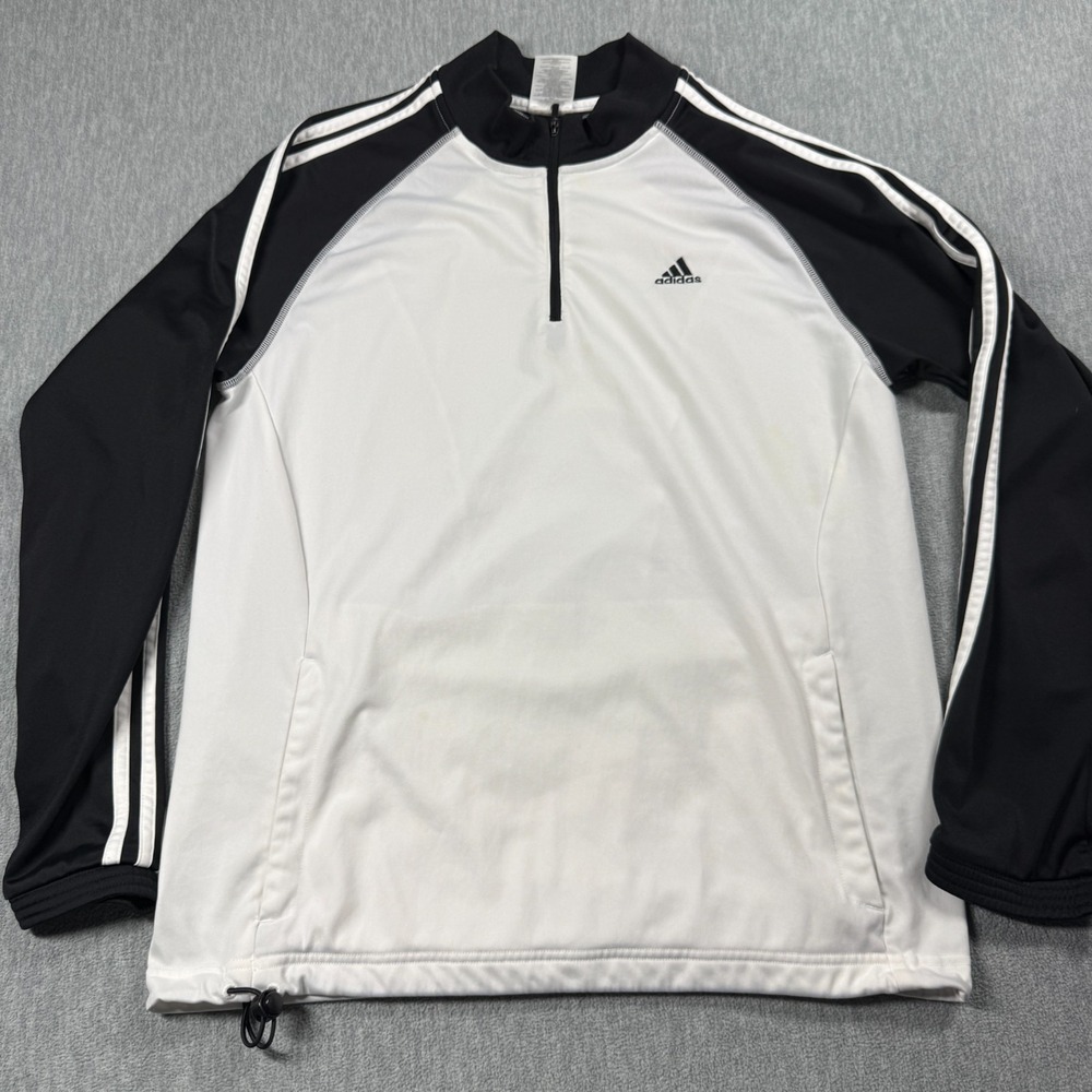 Adidas Pullover Mens M White Black Climalite 1/4 Zip Athletic Warmup Track Top